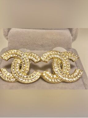 Fashion Jewelry Gold Crystal
Interlocking Logo Stud Earrings